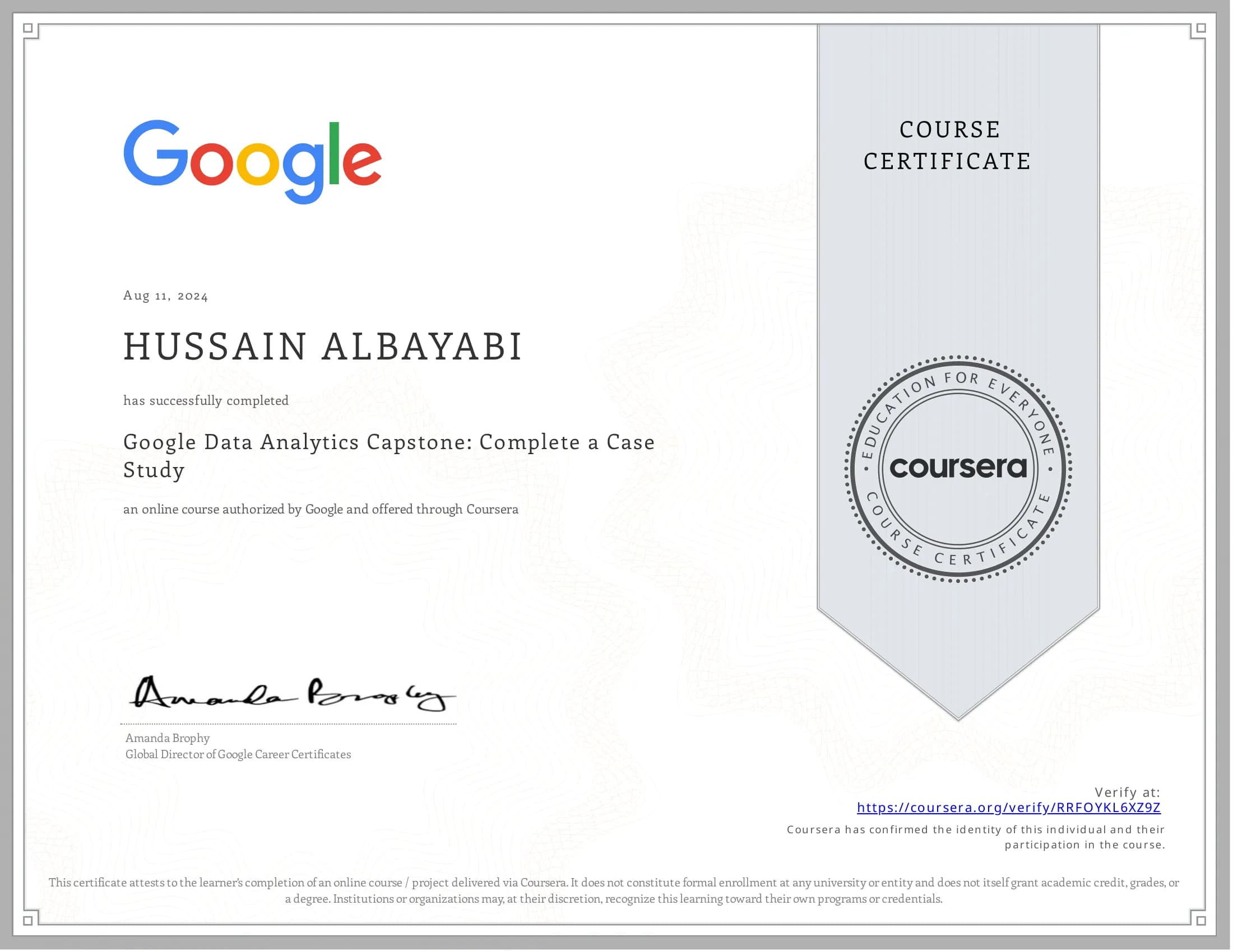 Google — Google Data Analytics Professional Certificate